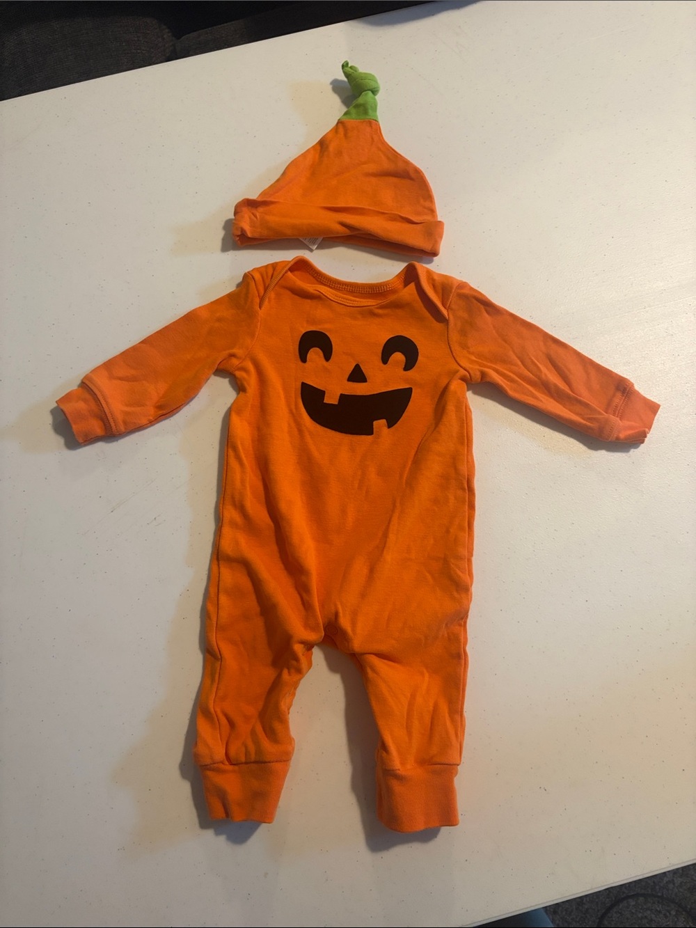 Orange Pumpkin One-Piece with Hat - Kids Halloween Outfit